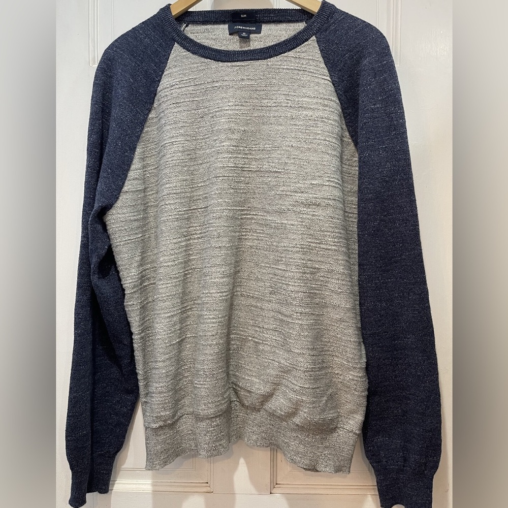 J. Crew Jeans Slim Gray Blue Long Sleeve Crew Neck Sweater Men’s XL